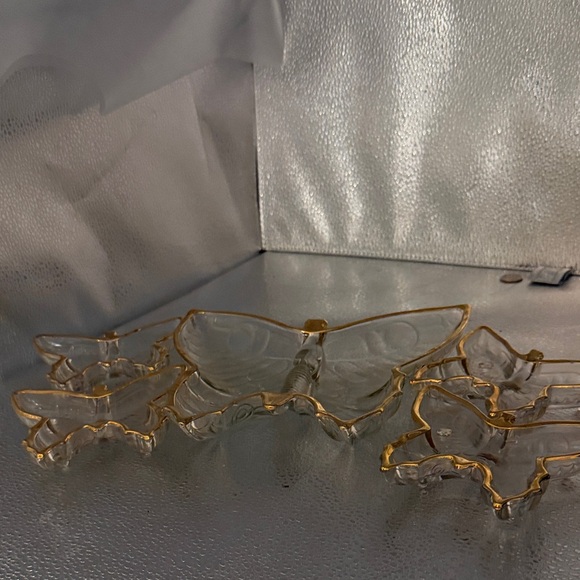 Jeanette Glass Accessories - Vintage Jeanette Glass Butterfly shaped trinket dishes with gold painted trim